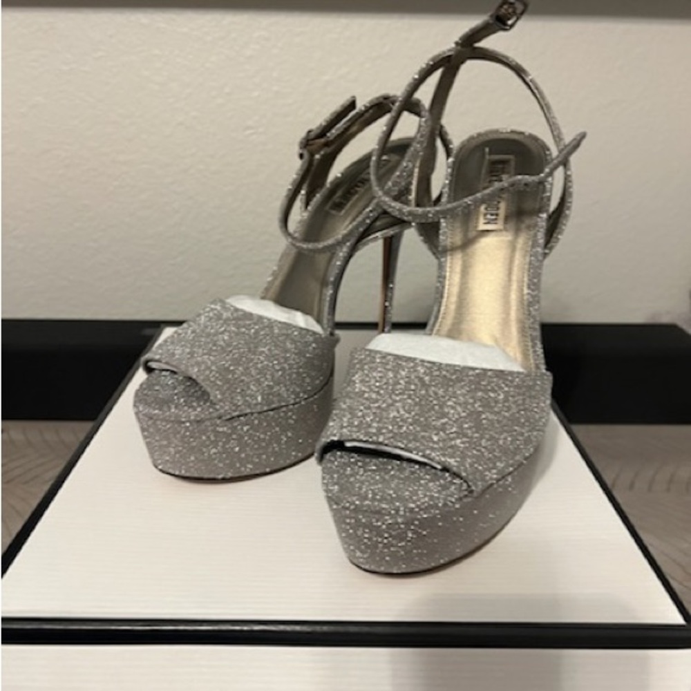 Steve Madden Silver Glitter Platform Heels
